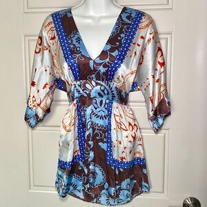 Silk Boho Babydoll Floral V-Neck Women's Top